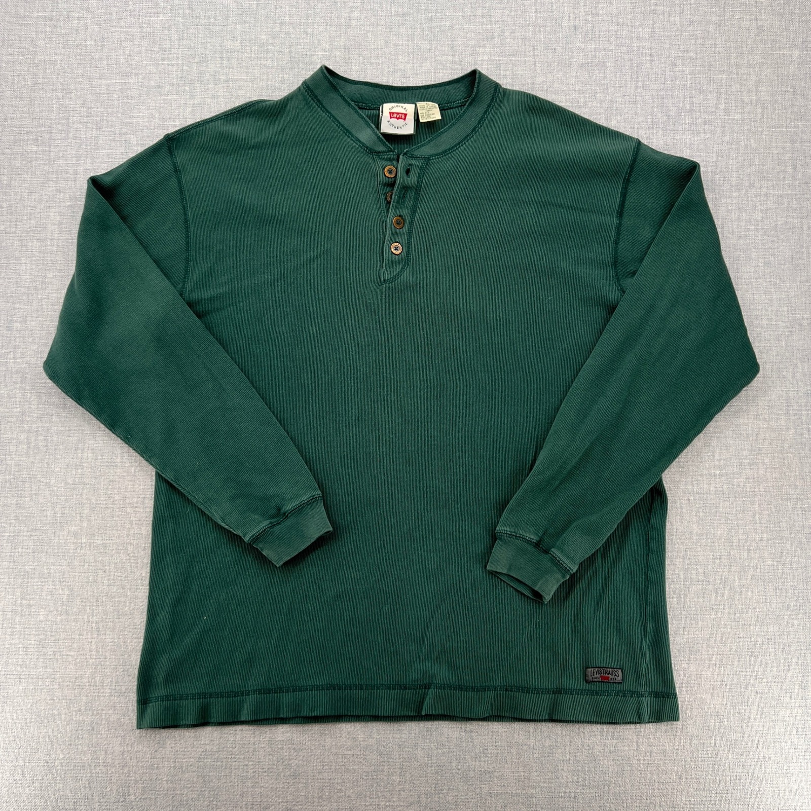 Levis Ribbed Knit Henley Shirt Men Large Green Long Sleeve Cotton Outdoor Layer